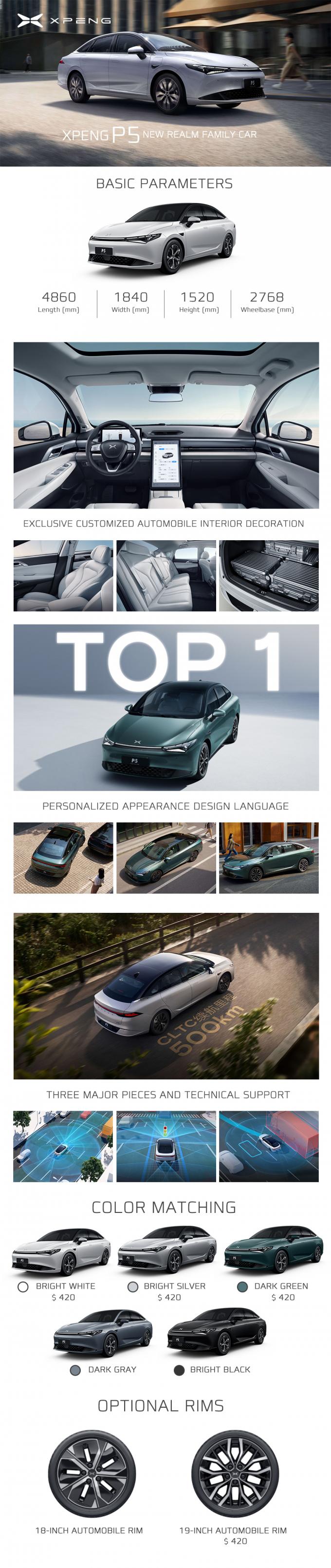 Компактный седан Xiaopeng P5 Электромобиль 2024 FWD LFP Батарея 5 дверей 5 сидений 0